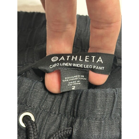 Athleta Women’s Cabo Linen Wide Leg Pants Black Size 2 Drawstring - Picture 4 of 13